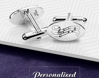 Music Cufflinks, Wedding Cufflinks for Groom, Musician Cufflinks Engraved in silver 925