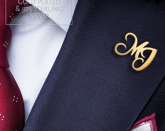 Initials lapel pin, gold tie pin, wedding lapel pin for groom, custom lapel pin