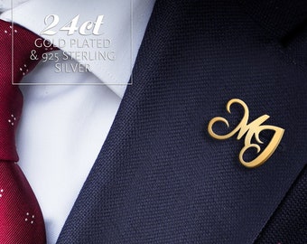 Alfiler de solapa con iniciales, alfiler de corbata dorado, alfiler de solapa de boda para el novio, alfiler de solapa personalizado