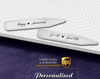 Grooms collar stays Silver, Wedding Collar Stays Personalized, Stiffeners Engraved, Bride to groom gift