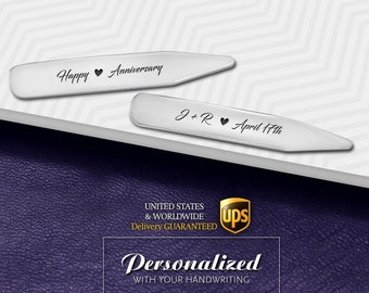 Wedding Collar Stays for groom, Personalized collar stiffeners engraved in 925 silver, Custom collar stays for dad