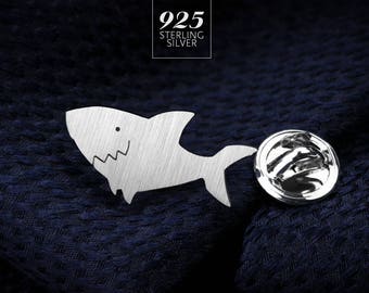 Animal Tie Pin, Shark Lapel Pin Silver 925, Custom fish lapel pin, Men lapel badge
