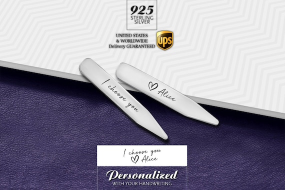 Made In USA 2.5 Inch Metal Collar Stiffeners MODERN GOODS SHOP Stainless Steel Collar Stays With Laser Engraved Heart In Hand Design