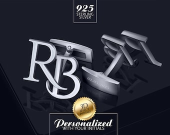 Gemelos de novio personalizados, gemelos de boda con iniciales, gemelos grabados en plata 925