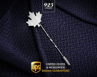 Custom lapel pin, Maple Leaf Tie Pin, Grooms boutonniere, Sterling silver Tie Tack, Wedding Lapel pin