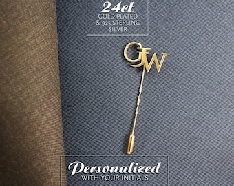 Wedding tie pin for Groom, Initials Lapel Pin gold-plated, 3 Letters Lapel Pin, Bride to groom gift