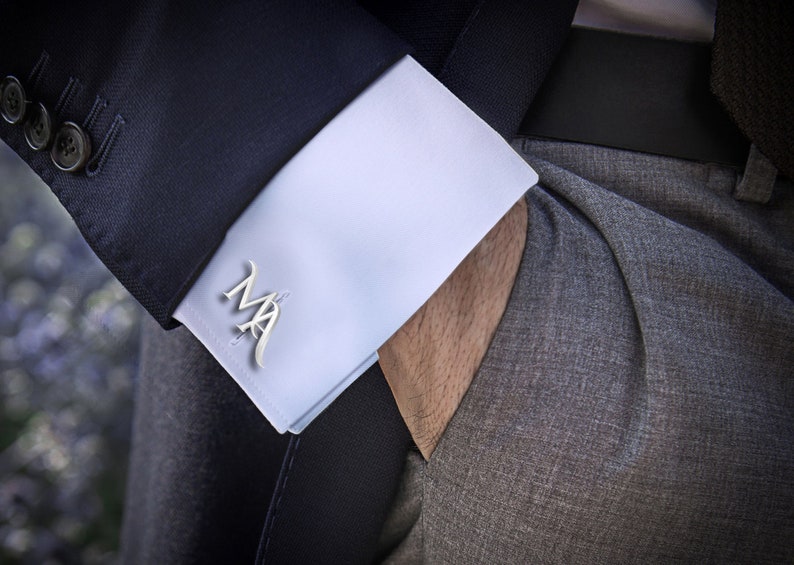 Initials Wedding Cufflinks personalized, Engraved cufflinks 925 silver, Bespoke Cufflinks for groom zdjęcie 5