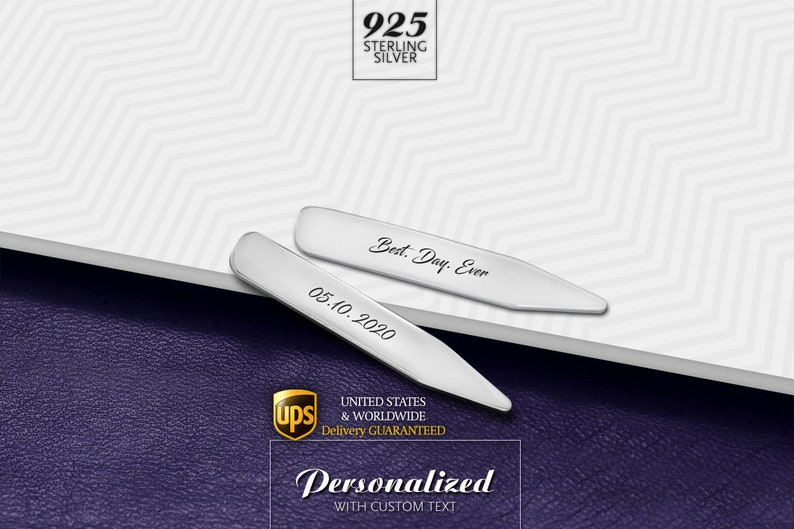 Personalized Collar Stays Groom Wedding Collar Sticks Silver Etsy