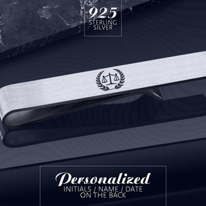 Lawyer Tie Clip engraved, Gift for Attorney, Law graduation tie bar, Scales of justice, Personalized tie clip silver 925
