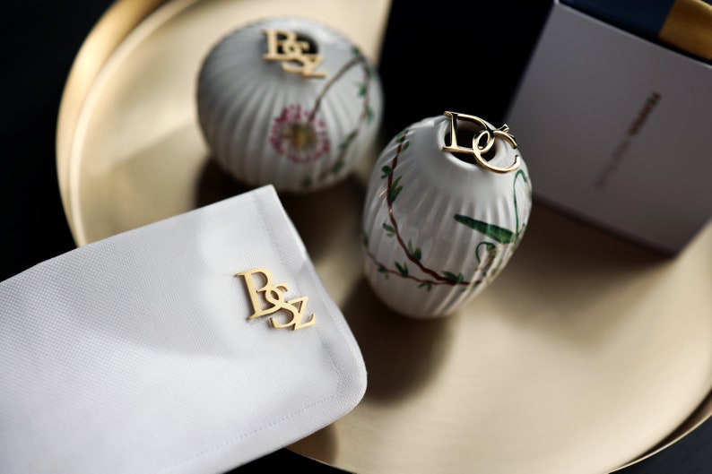 Gold-plated Cufflinks Initials, Personalized Cufflinks for groom, Wedding Cufflinks grooms gift from bride zdjęcie 8