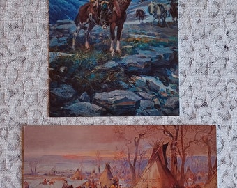 Set of 2 vintage Charles Marion Russel Western art print post cards