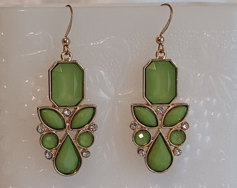 Vintage green, gold and rhinestone colored earrings