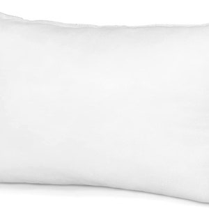 May include: A rectangular white pillow with a soft, puffy appearance. The pillow is made of a smooth fabric and has a seam around the edges. The pillow is designed for comfort and support, suitable for sleeping.