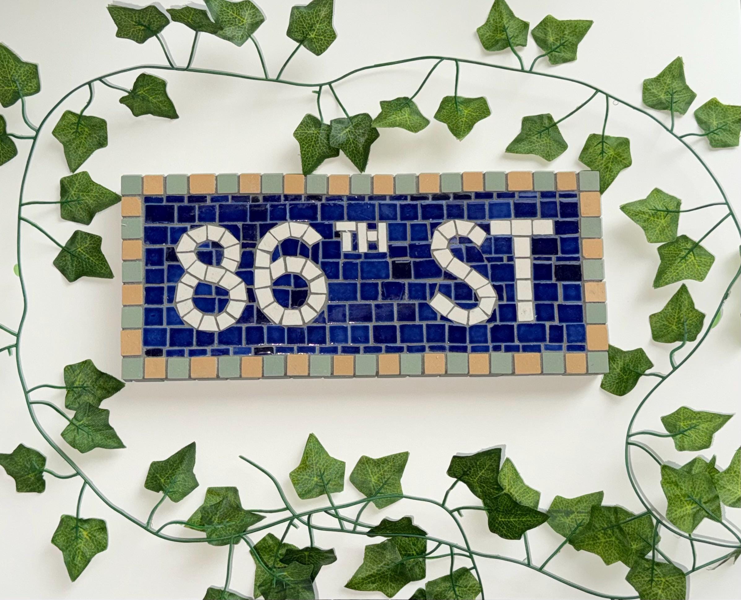 Handmade NYC Subway Mosaic Sign - Custom Porcelain Address Plaque
