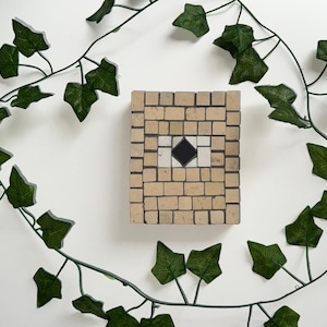 NYC SUBWAY Mosaic Detail -Authentic Porcelain Tile/Custom Work/ Handmade Wall Art - Black/White/Light Gold