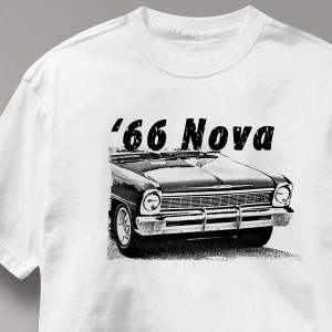 Chevy Nova 1966 Classic Chevrolet T Shirt Auto Tee Shirt Mens Womens Ladies Youth Kids image 2