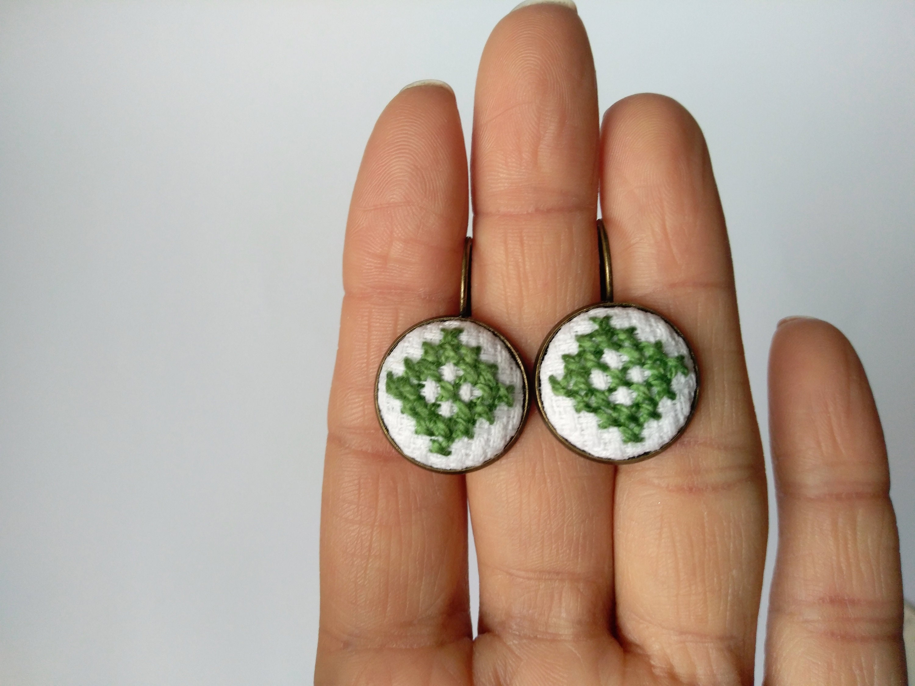 Cross Stitch Earrings Embroidered Jewelry Embroidered Etsy