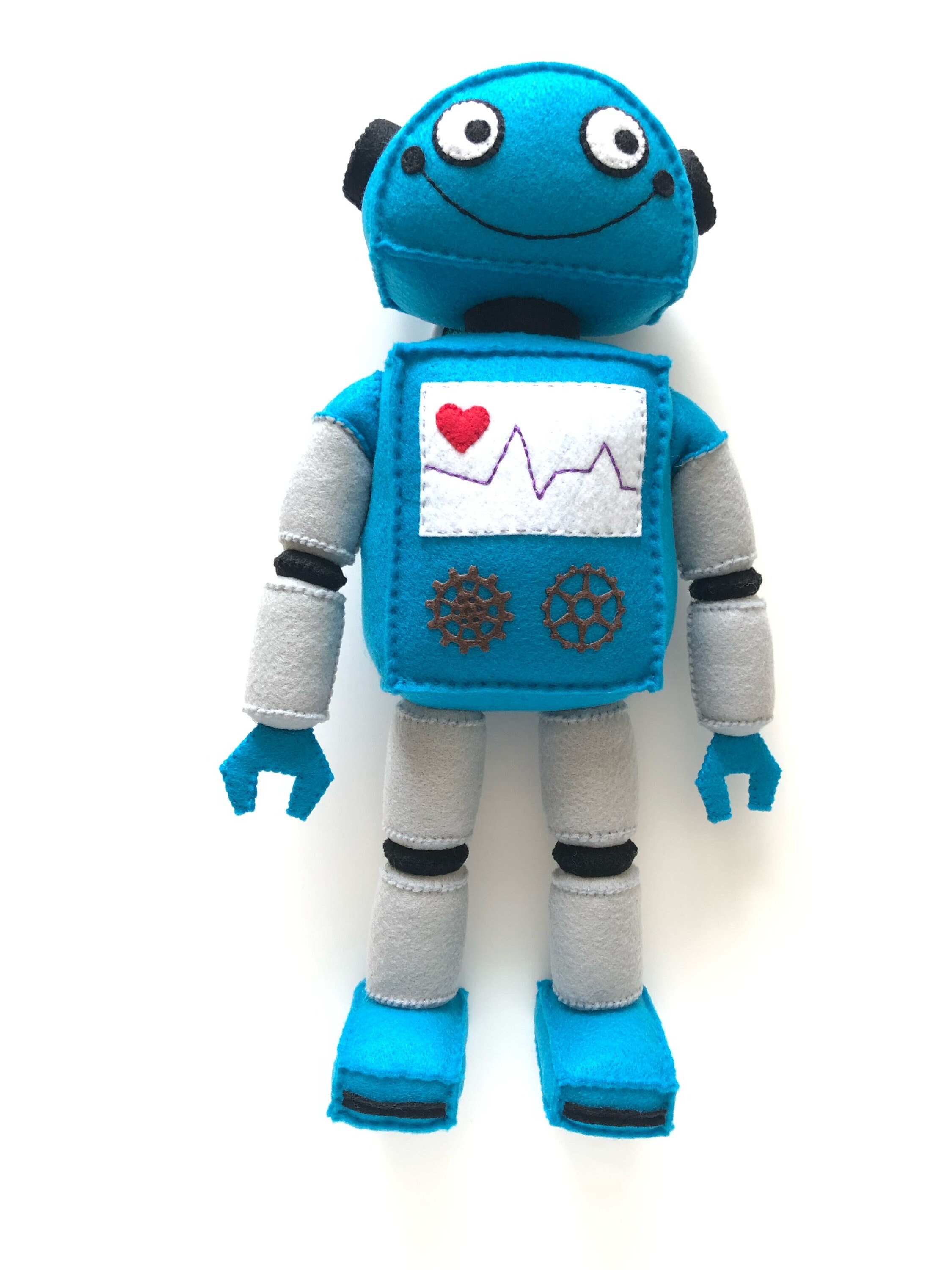 Blue Robot Cuddly Toy Cute Dark Blue And Grey Standing Plush Felt
