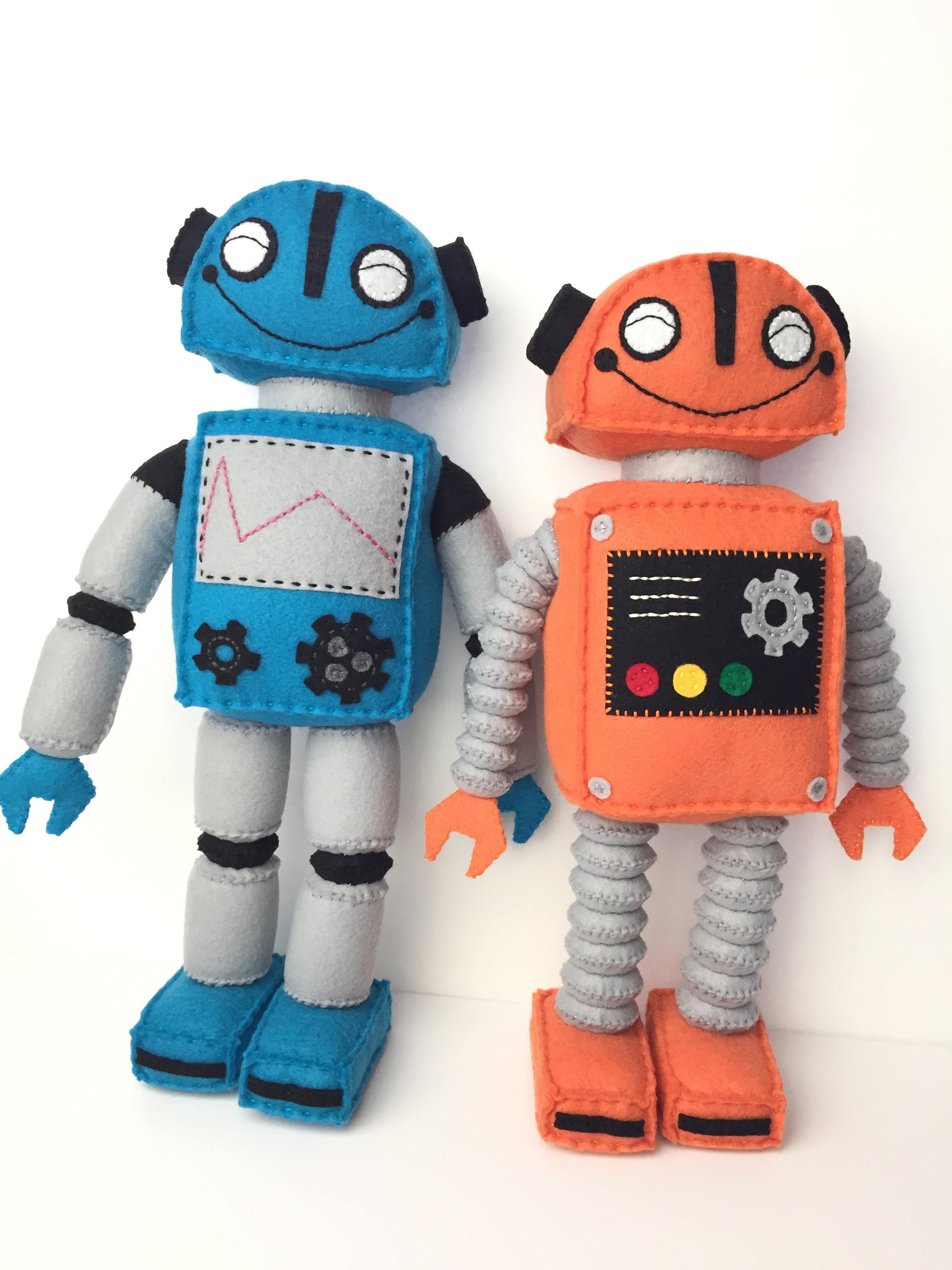 Cute Blue And Orange Standing Plush Felt Robots Etsy