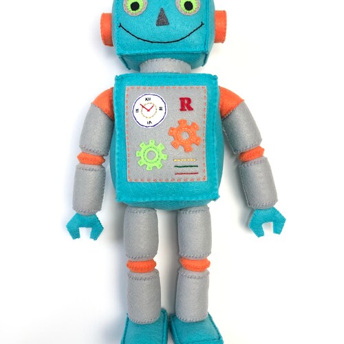Cute Blue and Grey Standing Plush Felt Robot Etsy