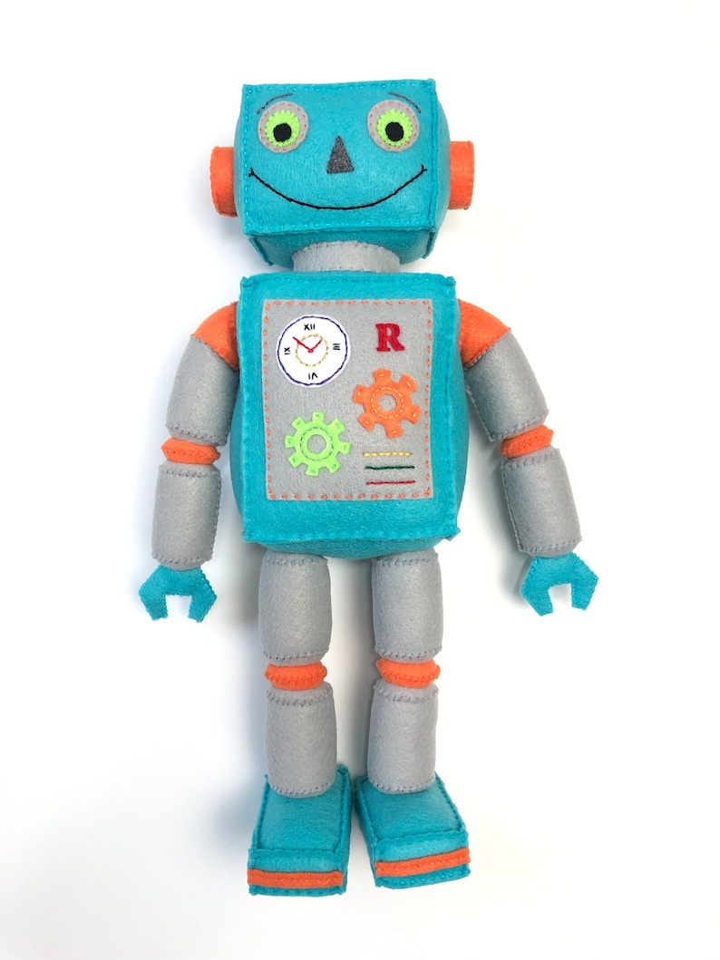 Cute Blue and Grey Standing Plush Felt Robot image 1