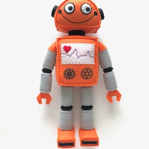 Cute Orange and Grey Standing Plush Felt Robot