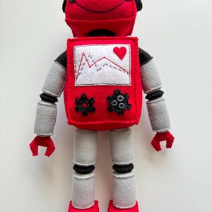 Cute Red and Grey Standing Plush Felt Robot