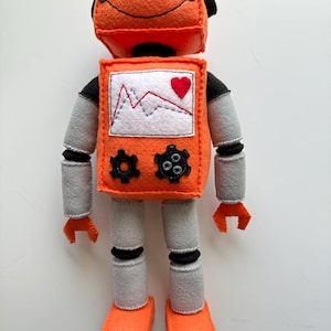 Cute Orange and Grey Standing Plush Felt Robot