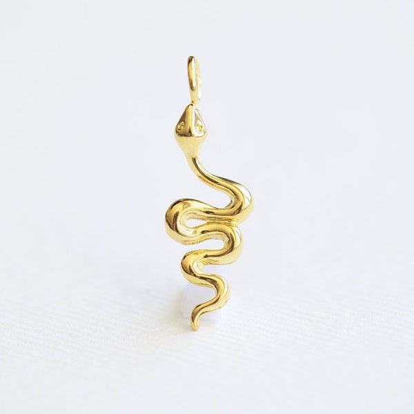 Vermeil Gold or Sterling Silver Snake Charm - yellow gold serpent Chinese Zodiac pendant, reptile viper, 18k gold plated 925 sterling silver