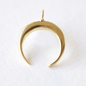 Vermeil Gold Crescent Moon Horn Pendant -  C shape wish moon charm, half moon, eclipse, tusk, astrology, 18k gold plated over 925 silver