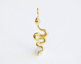 Charm serpent en or vermeil ou en argent sterling - Pendentif zodiaque chinois serpent en or jaune, vipère reptile, argent sterling 925 plaqué or 18 carats