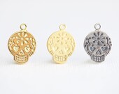 Sugar Skull Charm - vermeil gold or sterling silver day of the dead, dia de muertos, halloween skull pendant, mexican, gothic, luxem supply