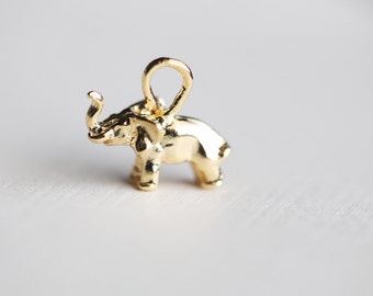 Shiny Gold Elephant Vermeil Charm - 18k gold plated over sterling silver, family loving animal pendant