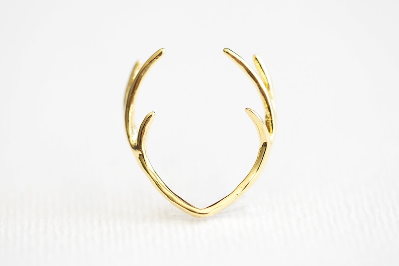 Vermeil Gold Skinny Deer Antler Connector Charm - 925 silver antler head rudolph the reindeer animal taxidermy wild male caribou elk horn image 1