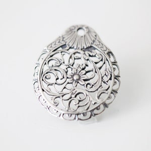 Sterling Silver Filigree Medallion Pendant - finely detailed flower vine, 925 silver charm