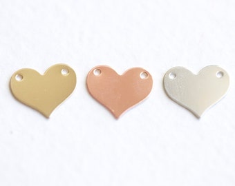 Personalized Blank Heart Stamping Connector Charm - 14k gold filled, 14k rose gold filled, or sterling silver 24 gauge blank metal stamping