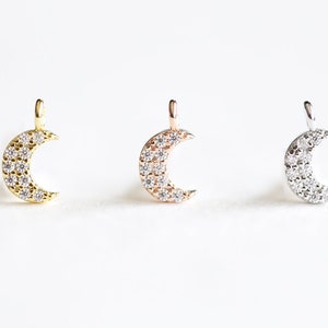2pcs Crescent Teeny Tiny CZ Charm - gold, pink rose gold or silver crescent with cubic zirconia accent dainty wish moon celestial astrology