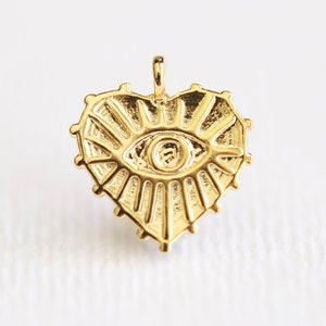 Evil Eye Spiky Heart Charm - 18k gold plated vermeil or sterling silver thorn heart for protection, eye of Ra pendant, luxem supply etsy