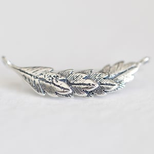 Sterling Silver Leaf Connector Charm - lightly oxidized 925 silver fern leaves connector pendant, nature woodland tree branch link spacer