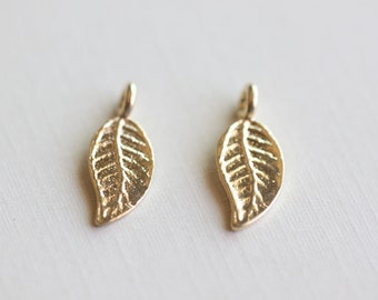 Gold Leaf  Vermeil Charms - 18 karat gold plated over sterling silver, nature charms, dainty leaf
