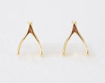 Teeny Tiny Wishbone Charm 07 - vermeil gold tiny wishbone charm, 18k gold plated over sterling silver, 2 pieces, dainty little wish bone