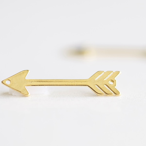 Arrow Vermeil Gold Connector Charm - 2pcs gold plated 925 silver arrow spacer link, boho feather pendant, bow and arrow, archery, native