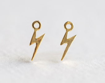 2pcs Tiny Gold Lightening Bolt Charm - vermeil 18k gold plated over 925 silver thunderbolt, 1 pair lightning strike pendant