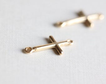 Matte Vermeil Sideways Cross Connector Charm - gold dipped sterling silver, horizontal side cross connector link