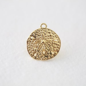 Vermeil Gold Sand Dollar Charm Pendant 04 sea life necklace pendant, 18 karat gold plated over sterling silver image 2