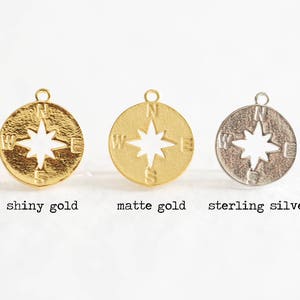 Vermeil Gold or Sterling Silver Compass Wind Rose Circle Charm -  north south east west direction stargazer navigation north south pole