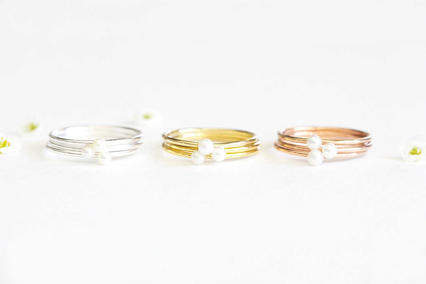 1PCS Crystal Pearl Stacking Ring in 14k Gold Filled, 925 Sterling Silver or 14k Pink Rose Gold Filled - white pearl midi knuckle ring luxem