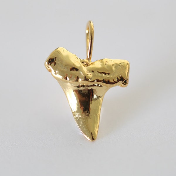 Vermeil Gold Shark Tooth Pendant with Bail 03 - shark tooth charm with attached bail, 18k gold plated over sterling silver