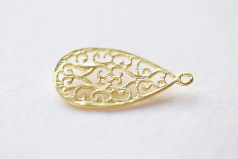 18k gold plated over sterling silver ornate water drop shape pendant Gold Vermeil Filigree Teardrop Earring Finding