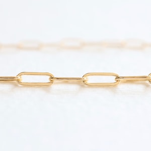 May include: A gold chain necklace with a delicate, oval-shaped link design.